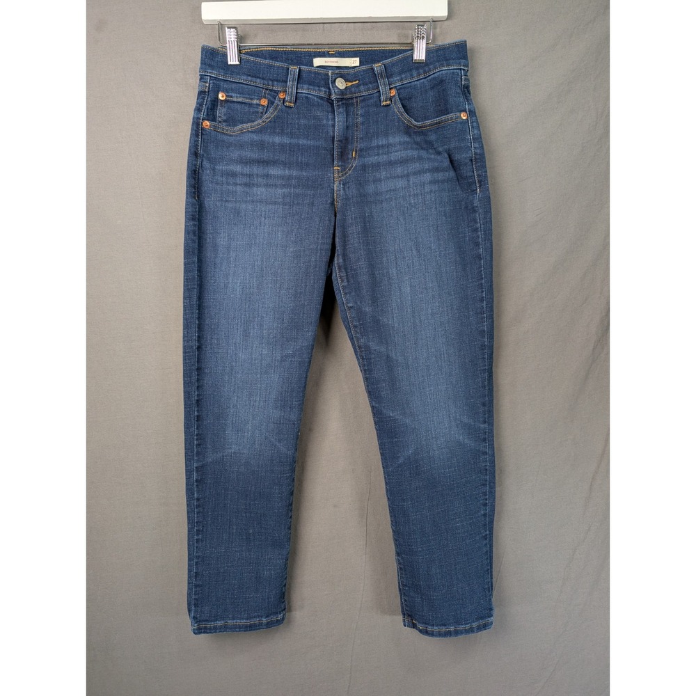 Levis Boyfriend Jeans Womens 27 Medium Wash Stretch Denim Mid Rise Slim Leg